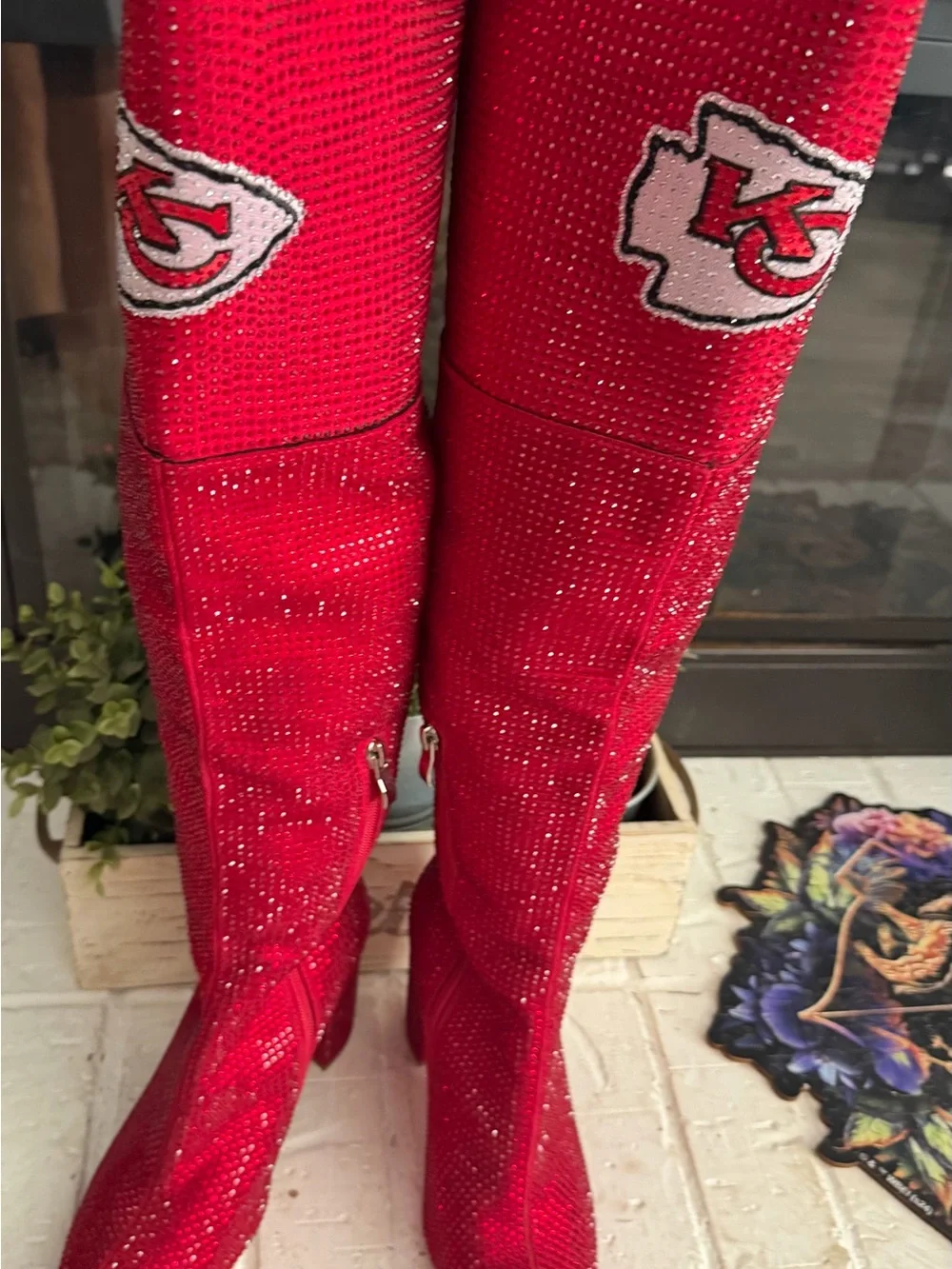 Red Kansas City Chiefs Rhinestone Knee-High Boots